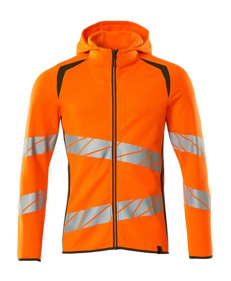 Capuchontrui met rits 19284 - 1433 - hi-vis oranje/mosgroen