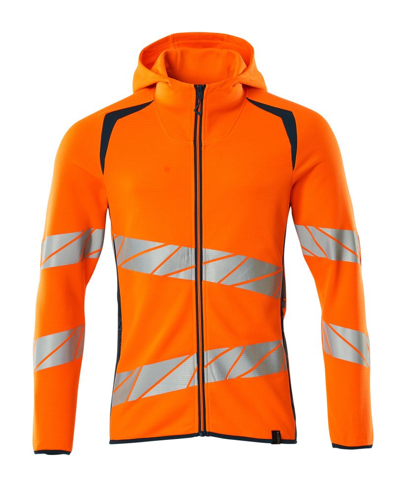 Capuchontrui met rits 19284 - 1444 - hi-vis oranje/donkerpetrol