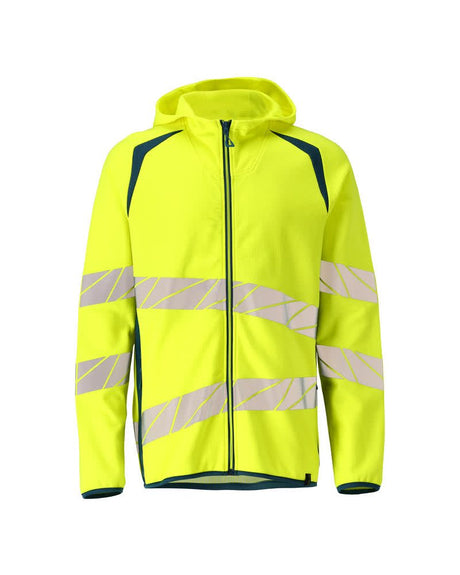 Capuchontrui met rits 19284 - 1744 - hi-vis geel/donkerpetrol