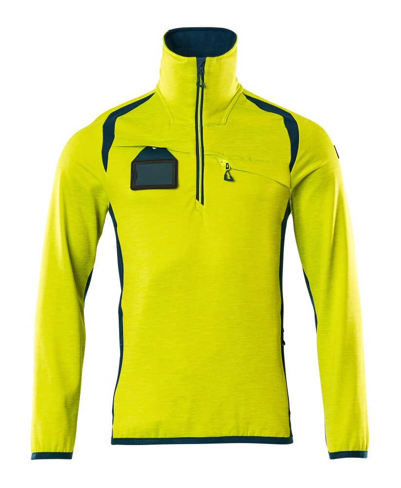 Fleecetrui met rits 19303 - 1744 - hi-vis geel/donkerpetrol
