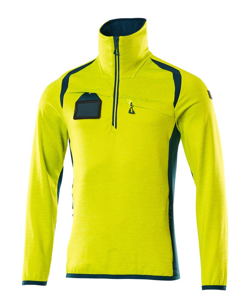 Fleecetrui met rits 19303 - 1744 - hi-vis geel/donkerpetrol