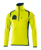Fleecetrui met rits 19303 - 1744 - hi-vis geel/donkerpetrol