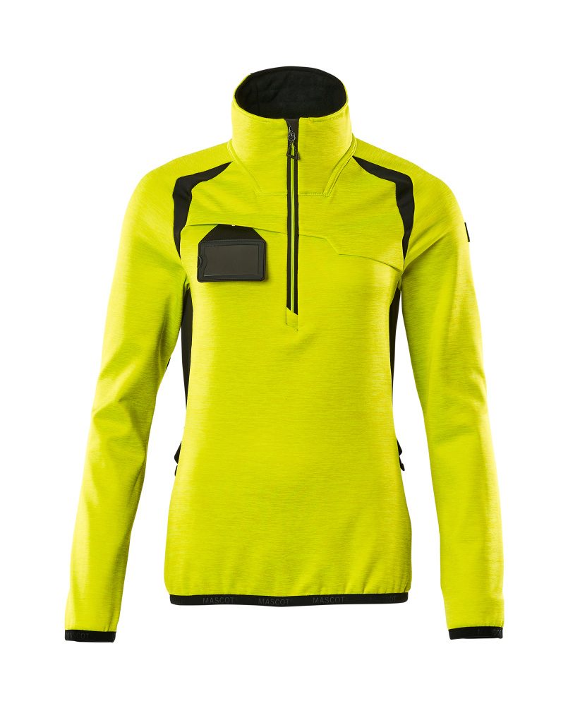 Fleecetrui met korte rits Dames 19353 - Hi-vis Geel / Zwart (1709)