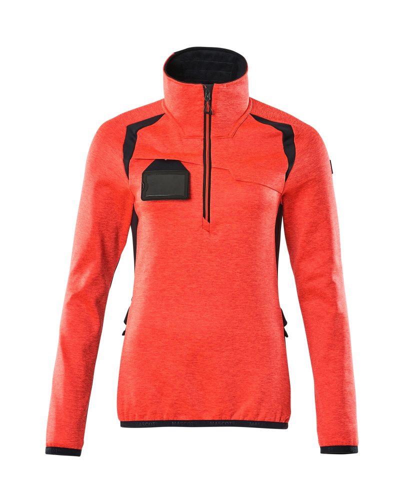 Fleecetrui met korte rits Dames 19353 - Hi-vis Rood / Donkermarine (22210)