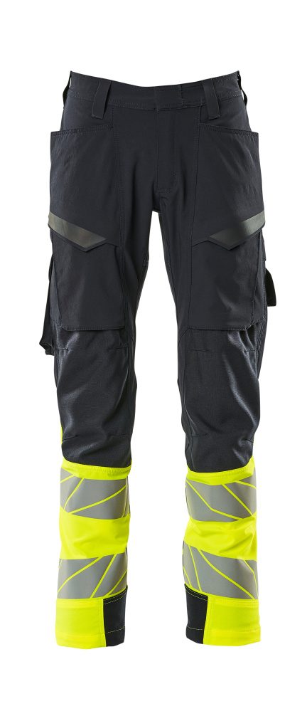 Broek met dijbeenzakken 19379 - Donkermarine / Hi-Vis Geel