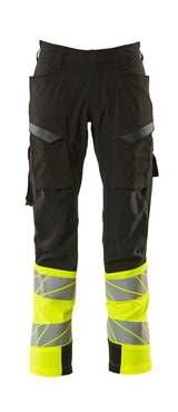 Broek met dijbeenzakken 19379 - Zwart / Hi-Vis Geel