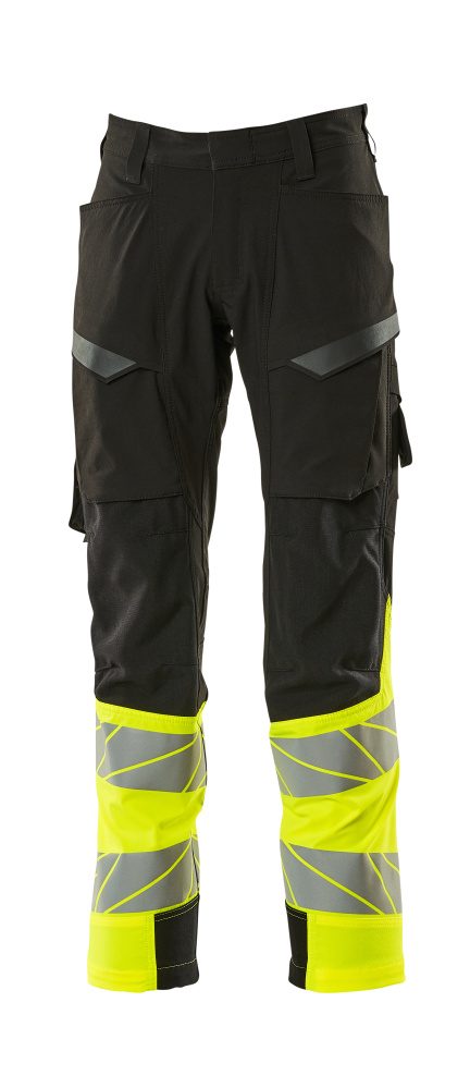 Broek met dijbeenzakken 19379 - Zwart / Hi-Vis Geel