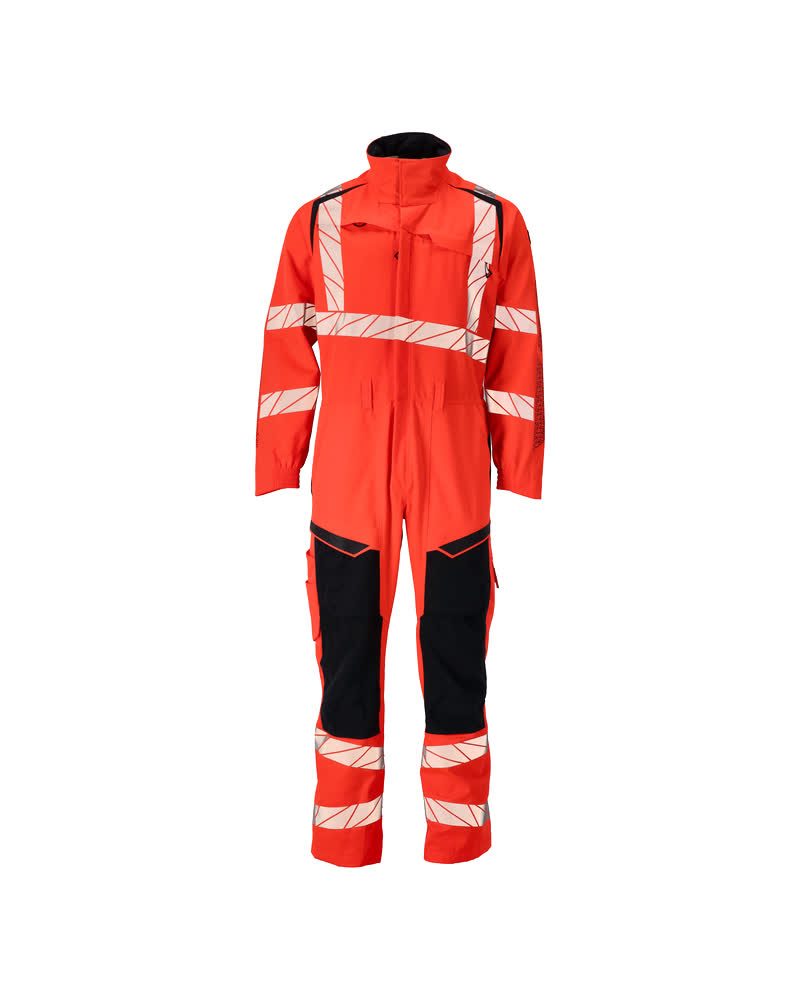 Overall met kniezakken 19519 - 22210 - hi-vis rood/donkermarine