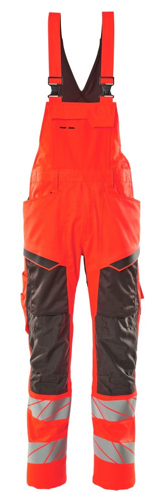 Amerikaanse overall met kniezakken 19569 - 22218 - hi-vis rood/donkerantraciet