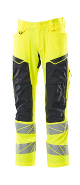 Broek met kniezakken 19579 - 17010 - hi-vis geel/donkermarine