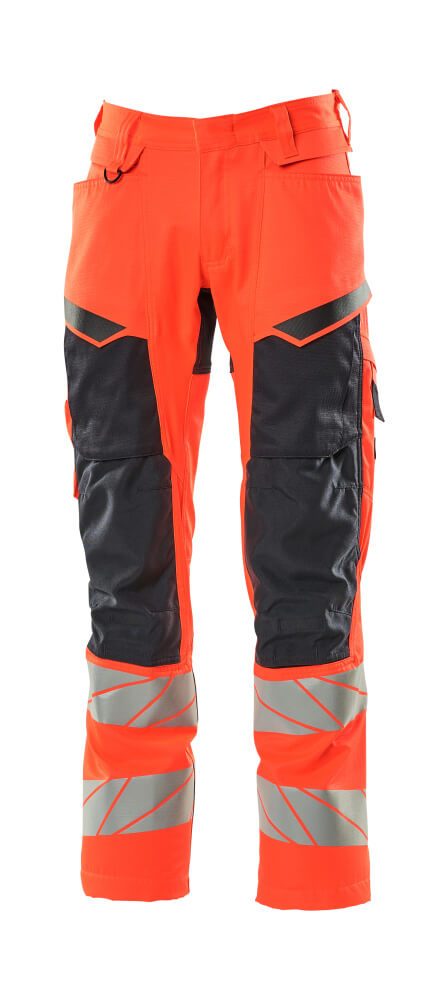 Broek met kniezakken 19579 - 22210 - hi-vis rood/donkermarine