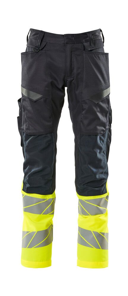 Broek met kniezakken 19679 - 01017 - donkermarine/hi-vis geel