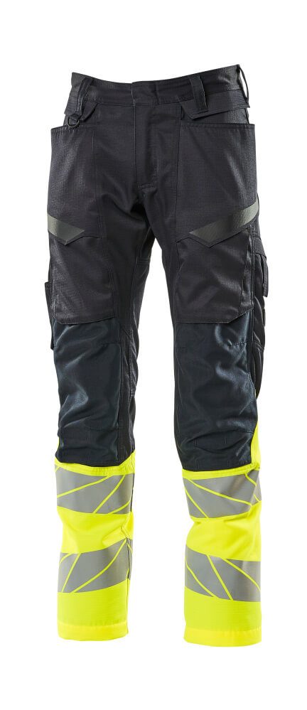 Broek met kniezakken 19679 - 01017 - donkermarine/hi-vis geel