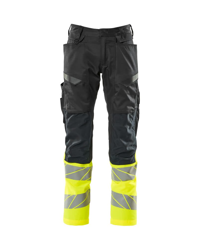 Broek met kniezakken 19679 - 0917 - zwart/hi-vis geel