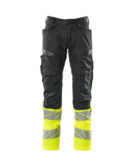 Broek met kniezakken 19679 - 0917 - zwart/hi-vis geel