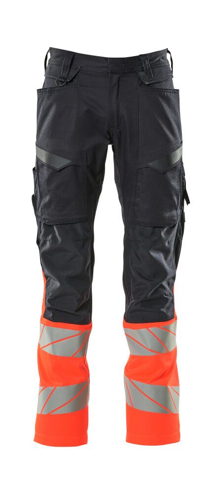 Broek met kniezakken 19679 - 10222 - donkermarine/hi-vis rood