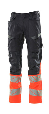 Broek met kniezakken 19679 - 10222 - donkermarine/hi-vis rood