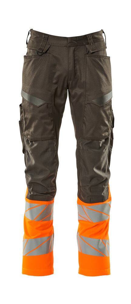 Broek met kniezakken 19679 - 1814 - donkerantraciet/hi-vis oranje