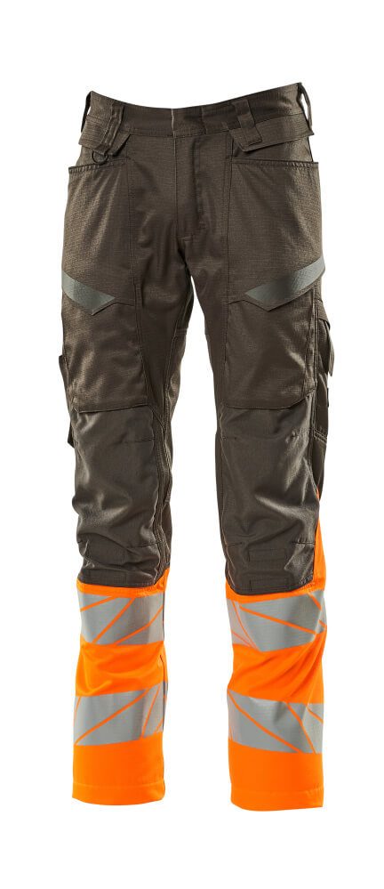 Broek met kniezakken 19679 - 1814 - donkerantraciet/hi-vis oranje