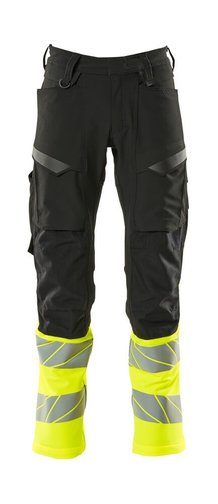 Broek met kniezakken 19879 - 0917 - zwart/hi-vis geel