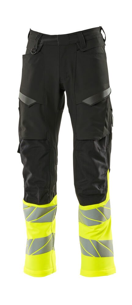 Broek met kniezakken 19879 - 0917 - zwart/hi-vis geel