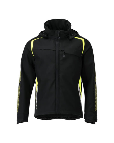 Softshell jas met capuchon 23002 - 0917 - zwart/hi-vis geel