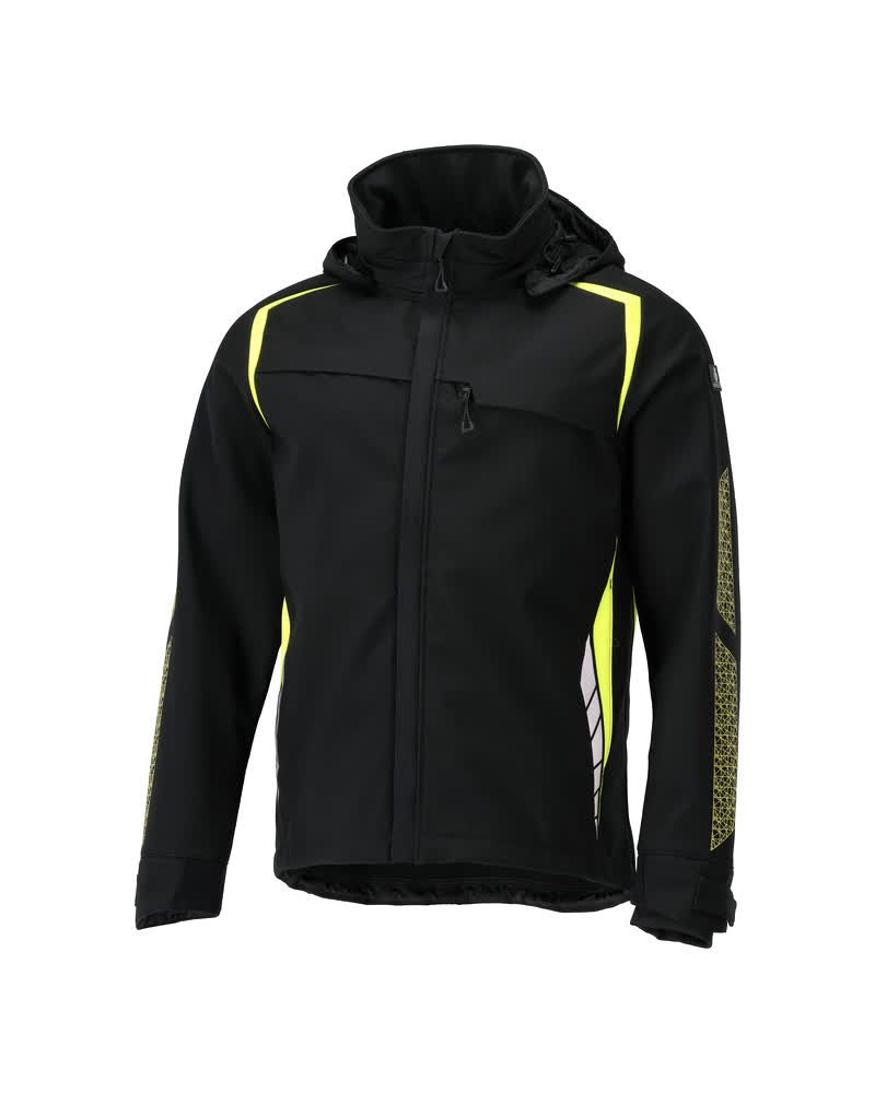 Softshell jas met capuchon 23002 - 0917 - zwart/hi-vis geel