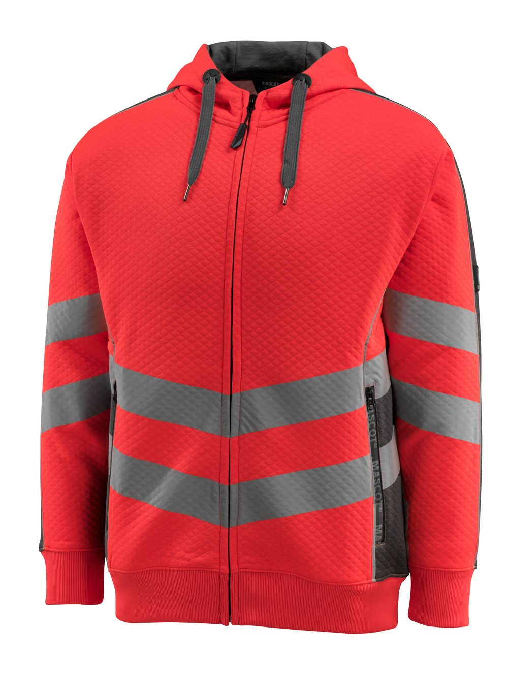 Capuchontrui met rits 50138 - 22218 - hi-vis rood/donkerantraciet
