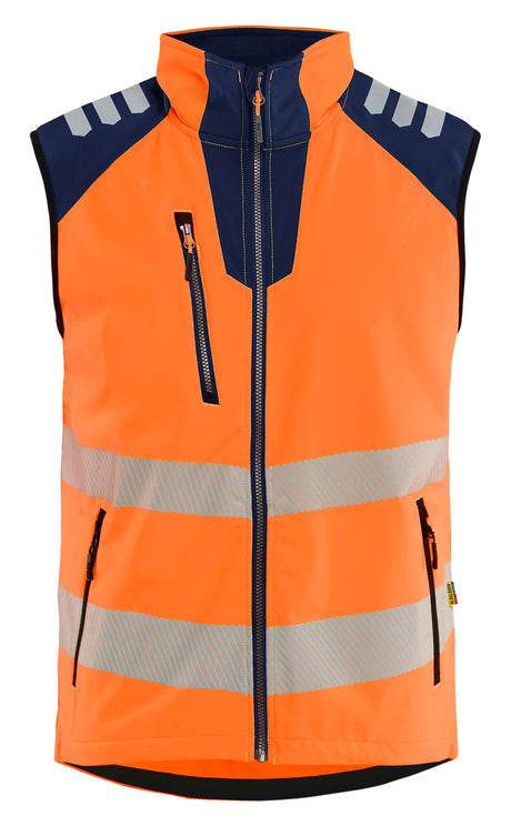 High-Visibility Softshell Bodywarmer 3091 - High Vis Oranje/Marineblauw
