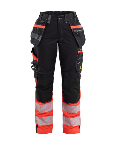 High-Visibility Werkbroek Dames 7196 - Zwart/High Vis Rood
