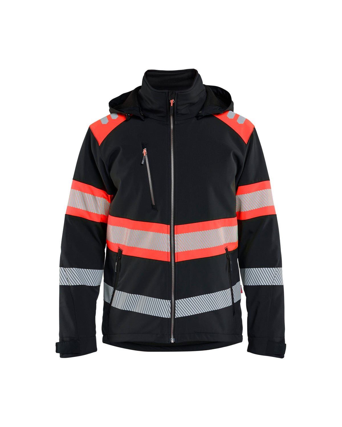 High-Visibility Softshell Jack 4489 - Zwart/High Vis Rood