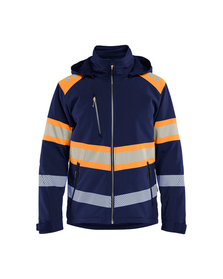 High-Visibility Softshell Jack 4489 - Marineblauw/Oranje