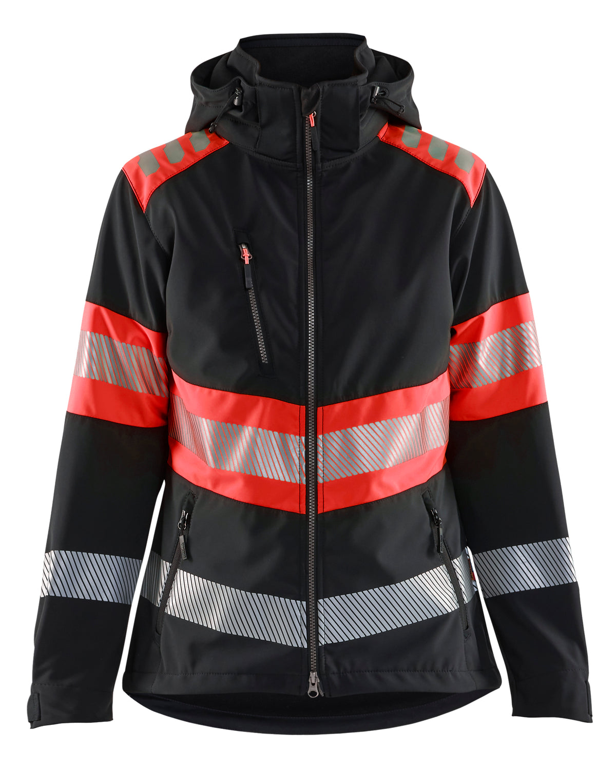 High-Visibility Softshell Jack Dames 4404 - Zwart/High Vis Rood