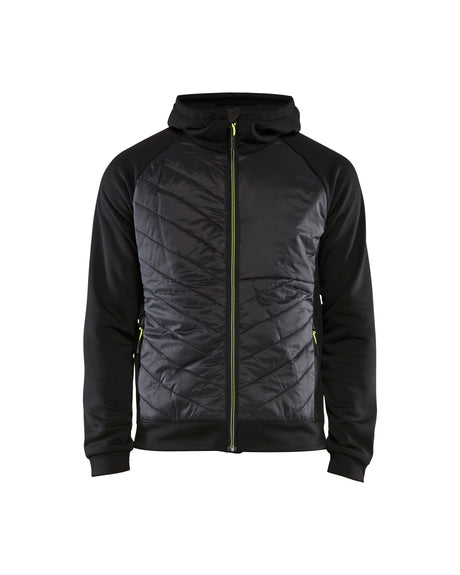 Hooded Hybride Sweatshirt met Rits 3463 - Zwart/High Vis Geel