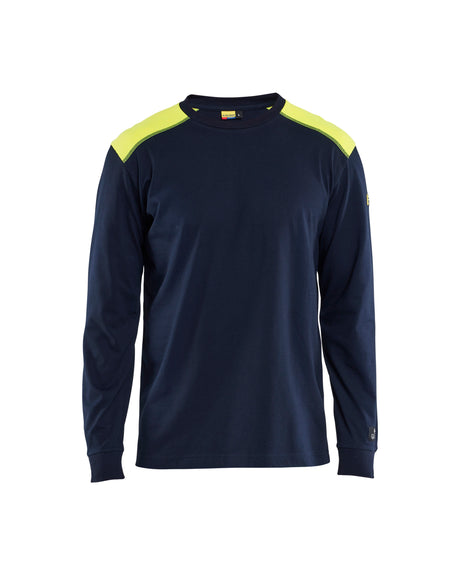 T-shirt Lange Mouwen Vlamvertragend Inherent 3483 - Marine/High Vis Geel