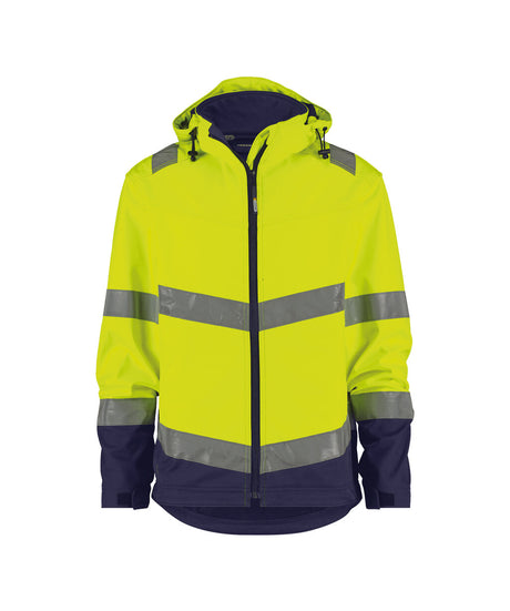 High-Visibility softshelljas Malaga - Fluogeel/Marineblauw